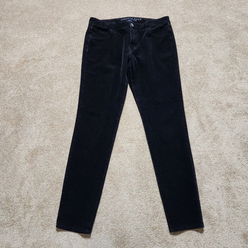 American Eagle Corduroy Jegging Women 14 X-Long Black 360 Super Stretch AEO Cord